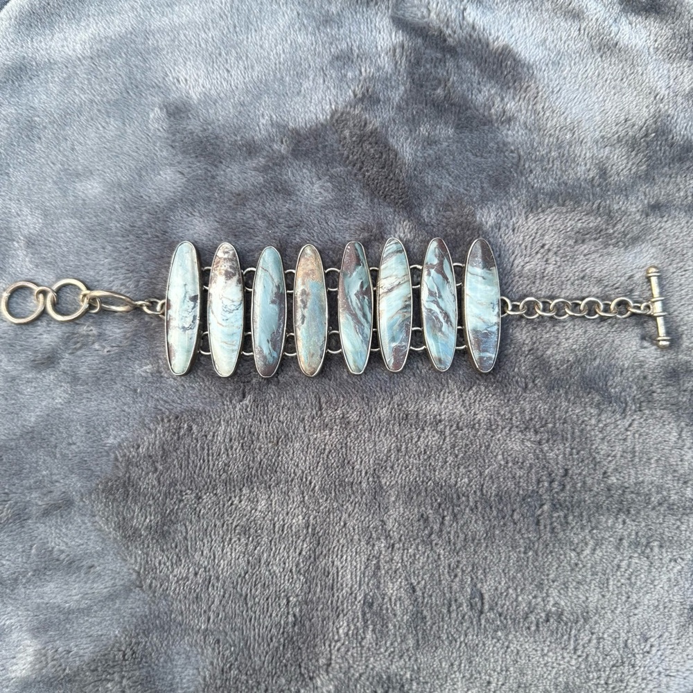 Charles Albert 925 Silver Blue Mountain Jasper  Natural Stone Bracelet